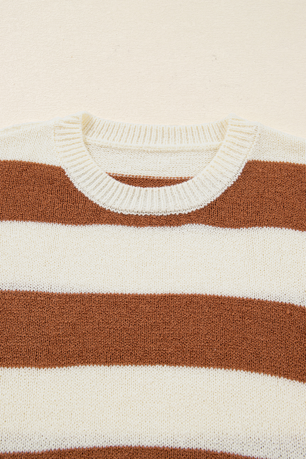 Brown Stripe Drop Shoulder Sleeve Patchwork Baggy Sweater - Image 7