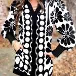 Black Polka Dot Floral Printed V Neck Long Sleeve Shift Mini Dress