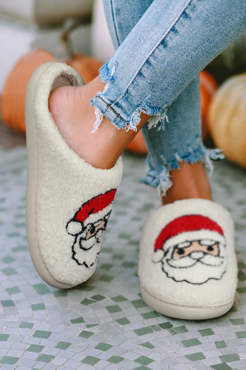White Christmas Santa Clause Graphic Plush Slippers - Image 2