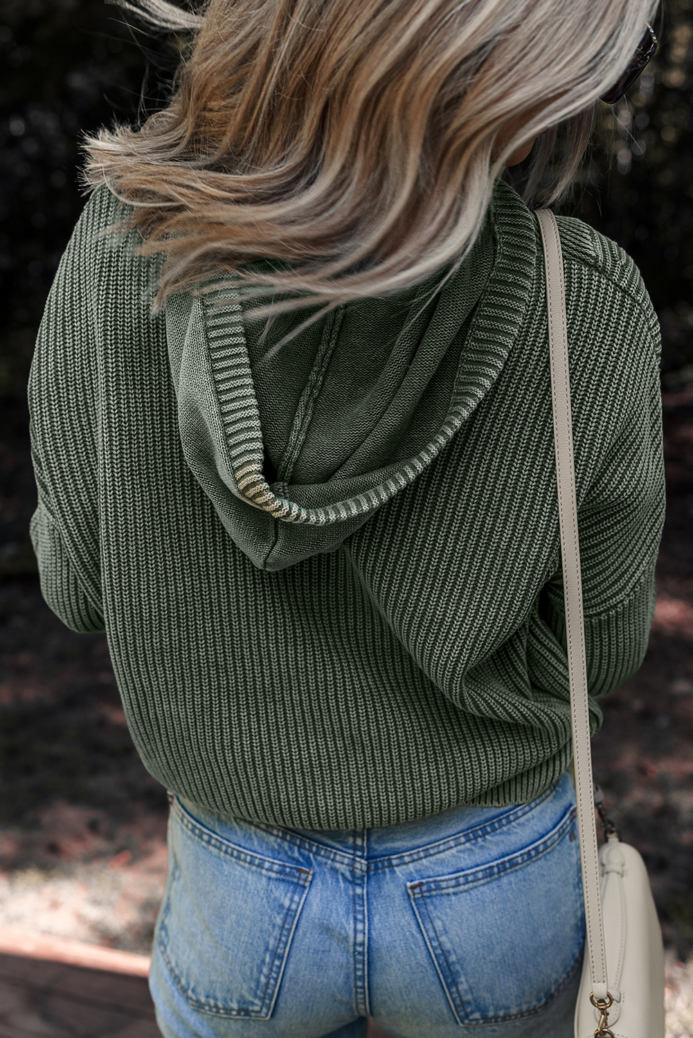 Mist Green Mineral Wash Ribbed Knit Button Drawstring Neck Hooded Sweater - Image 2