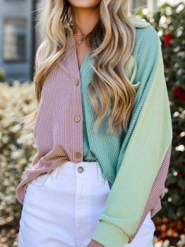 Phalaenopsis Color Block Corded Buttoned Oversized Shacket