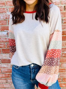 Jet Stream Contrast Leopard Color Block Sleeve Loose Pullover