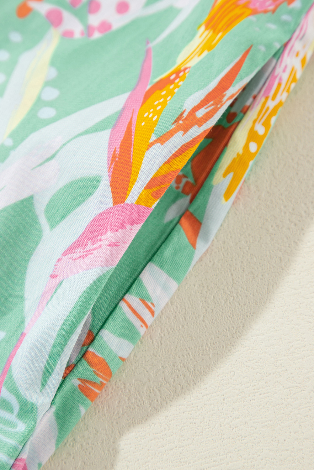 Green Abstract Floral Ruffle Trim Flutter Sleeve Buttoned Dress - Image 8