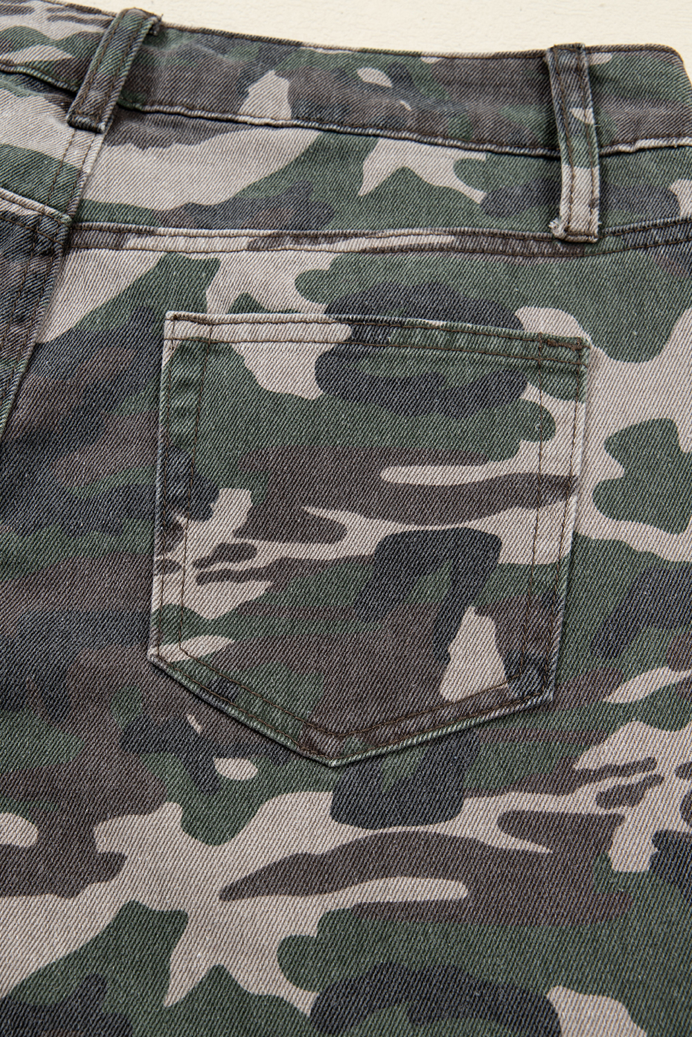 Green Camo Denim Cargo Wide Leg Pants - Image 6
