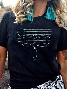 Black Western Fashion Geometric Embroidered T Shirt