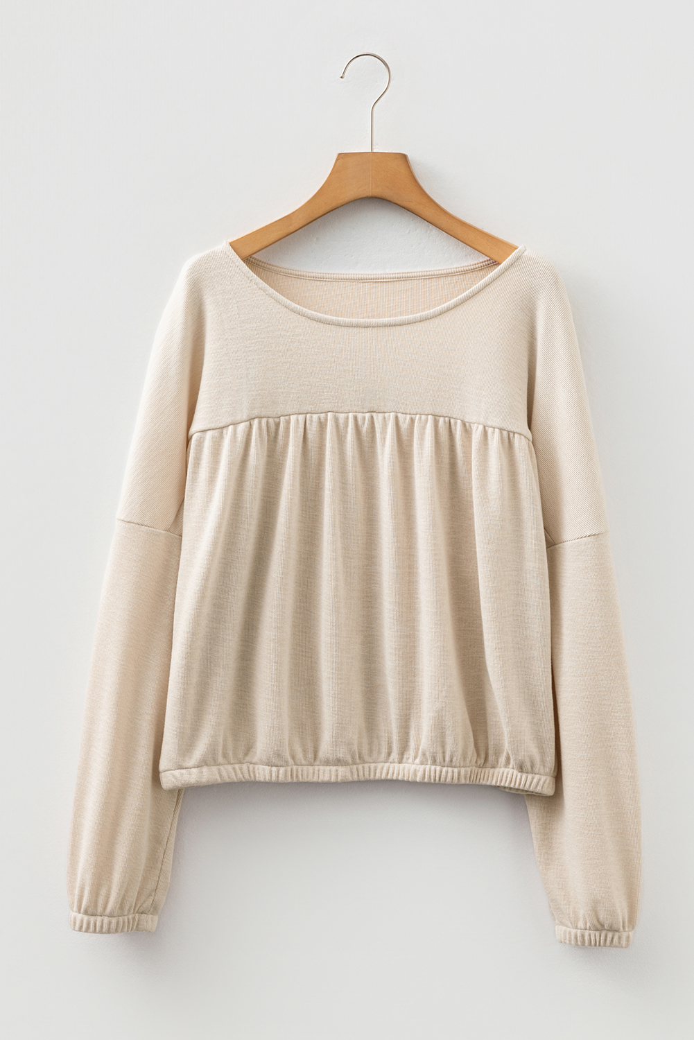 Jet Stream Textured Pleated Drop Shoulder Long Sleeve Knit Top - Image 4