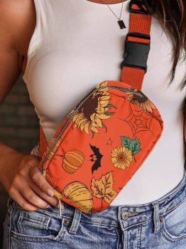 Orange Pumpkin Sunflower Halloween Graphic Crossbody Bag