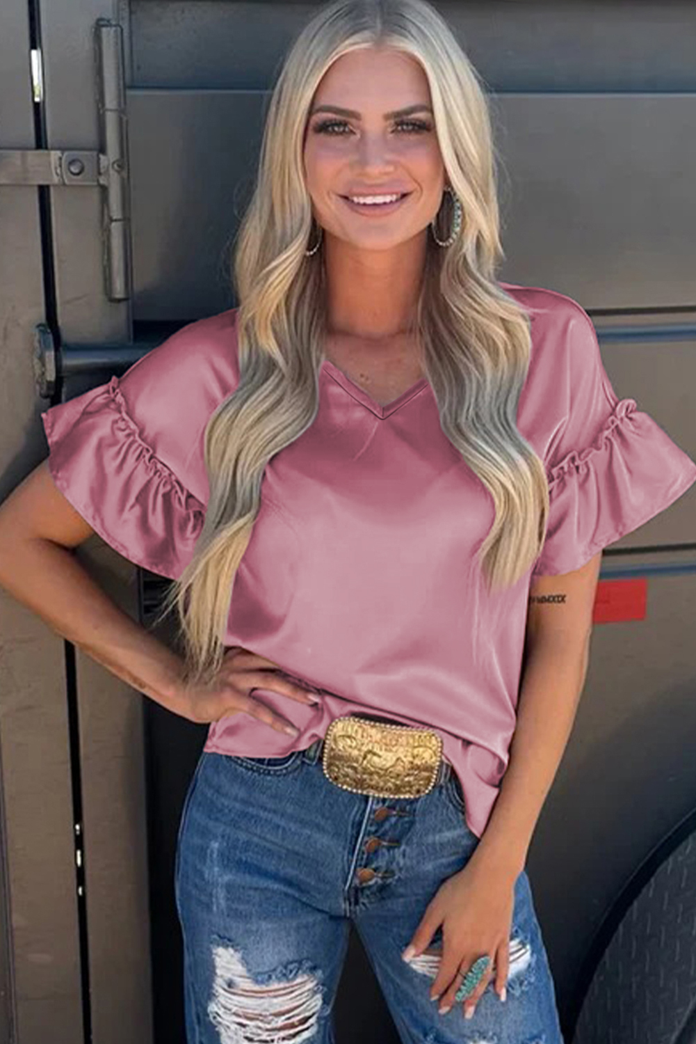 Toadstool Satin Ruffle Sleeve Top - Image 4