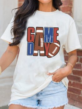 White GAME DAY Football Letter Graphic T Shirt