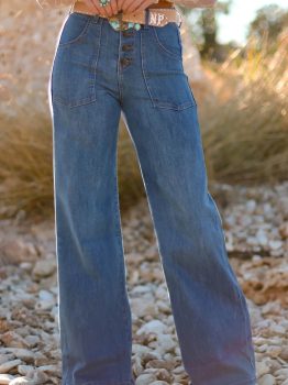 Ashleigh Blue Multi Buttons High Waist Wide Leg Jeans With Pockets