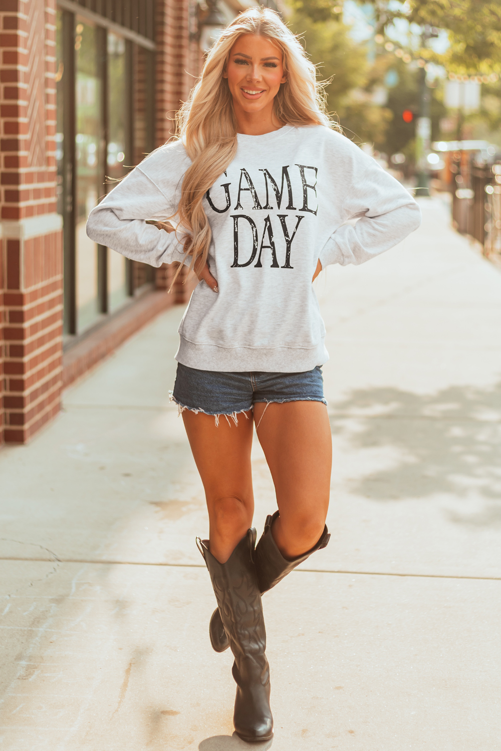 Black Vintage Washed GAME DAY Graphic Baggy Sweatshirt - Image 7