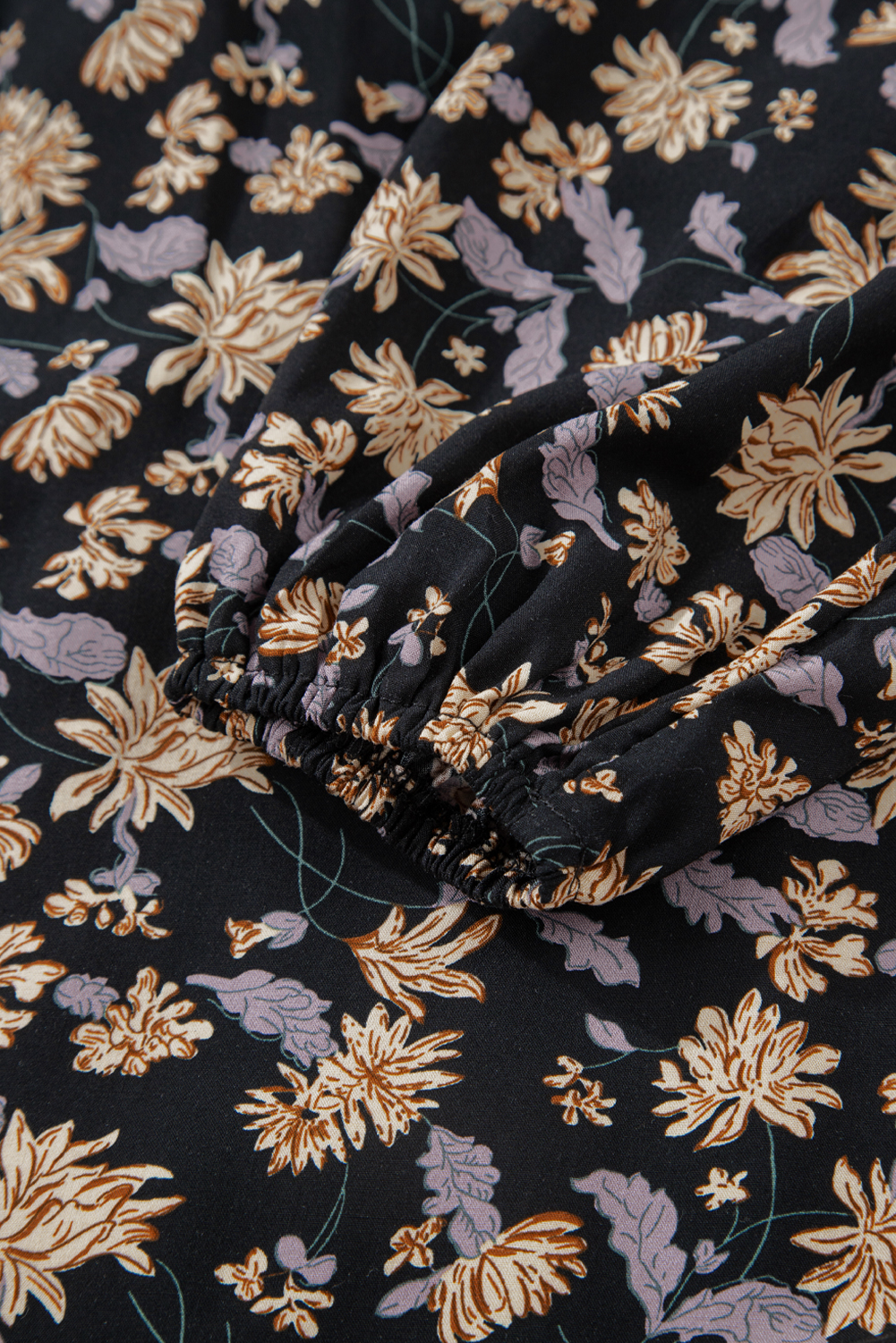 Black Floral Deep V Neck Smocked Bust Bubble Sleeve Babydoll Dress - Image 5