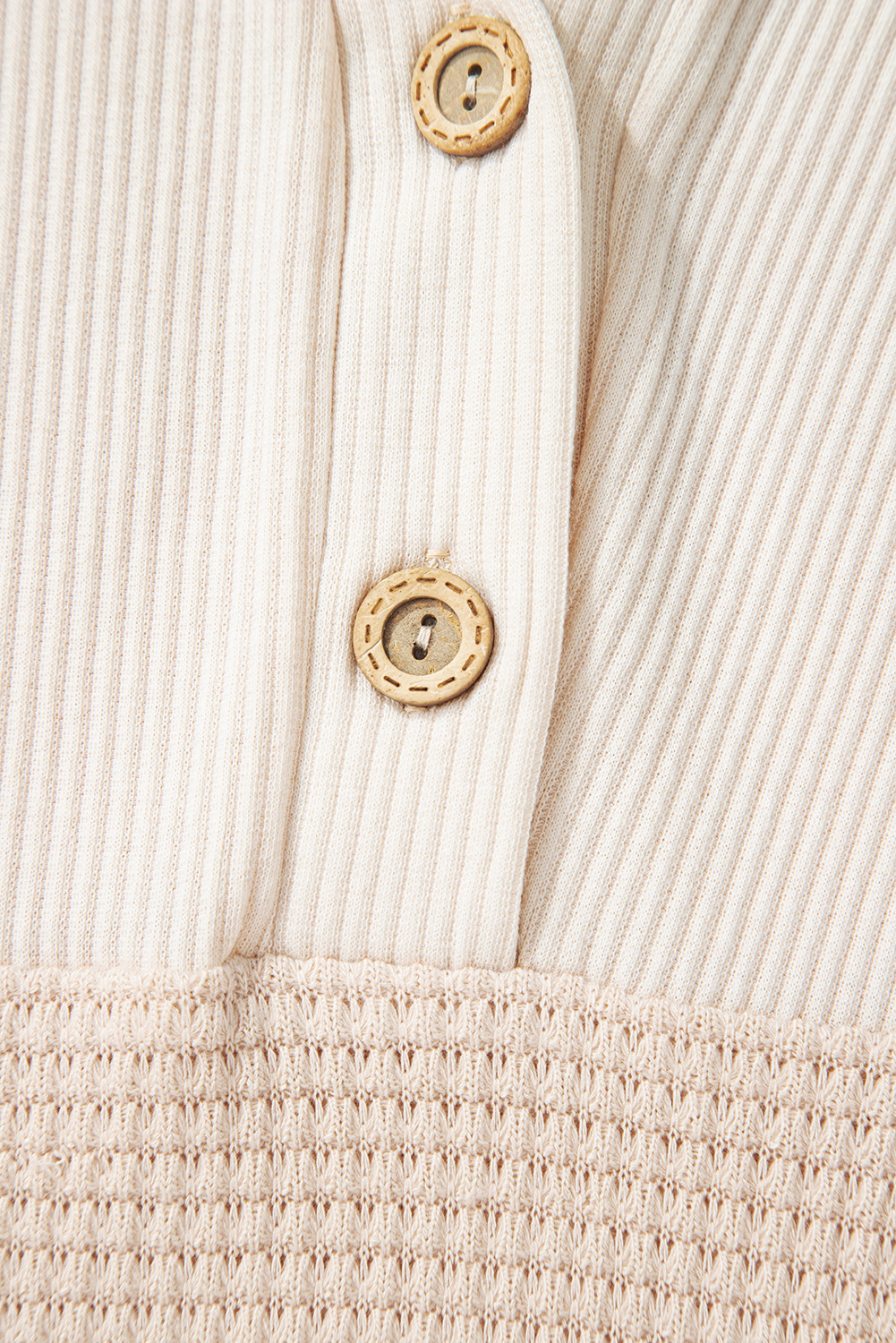 Oatmeal Waffle Patchwork Drop Shoulder Hooded Long Sleeve Top - Image 8