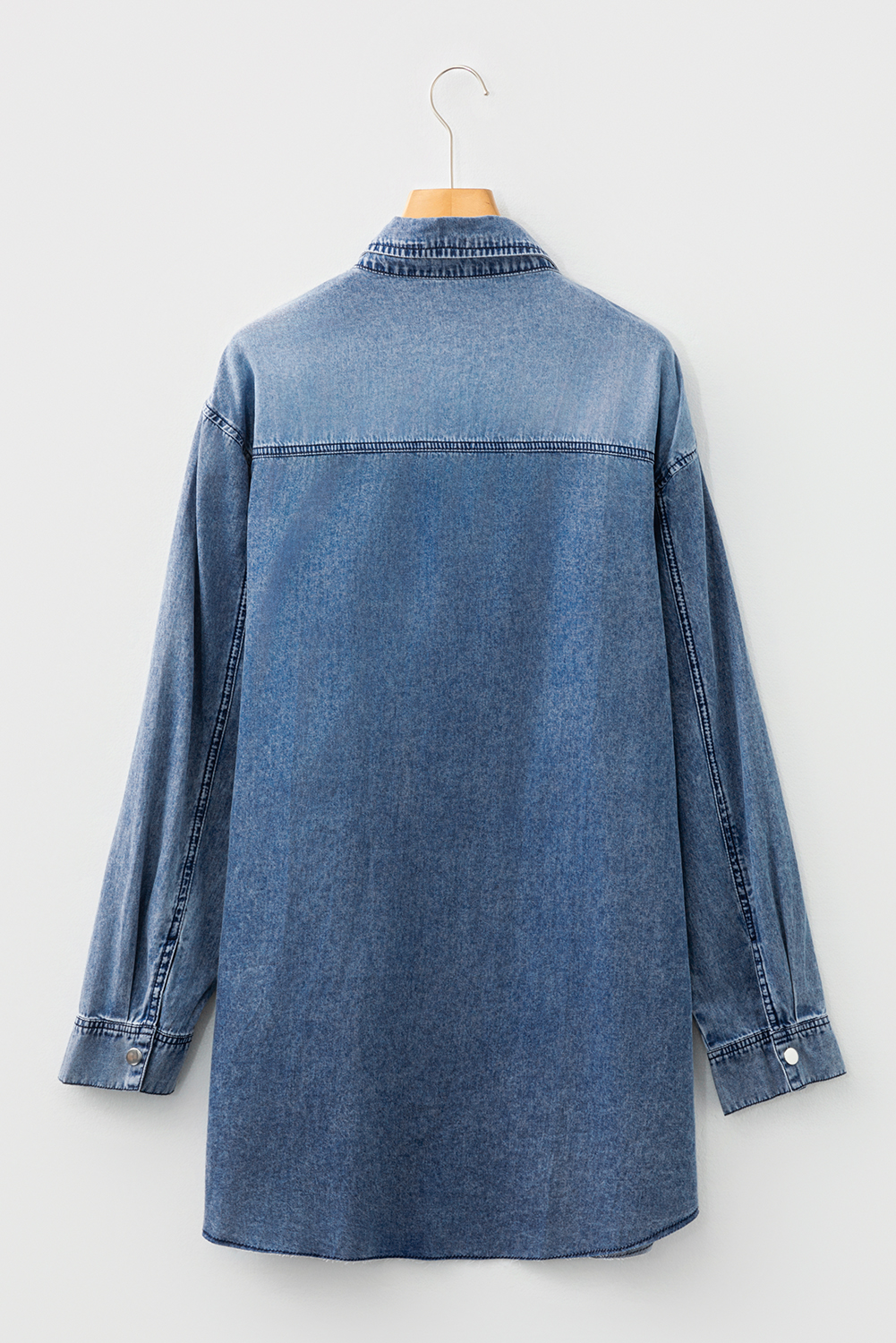 Blue Beau Chest Pocket Raw Hem Denim Loose Shirt Dress - Image 8