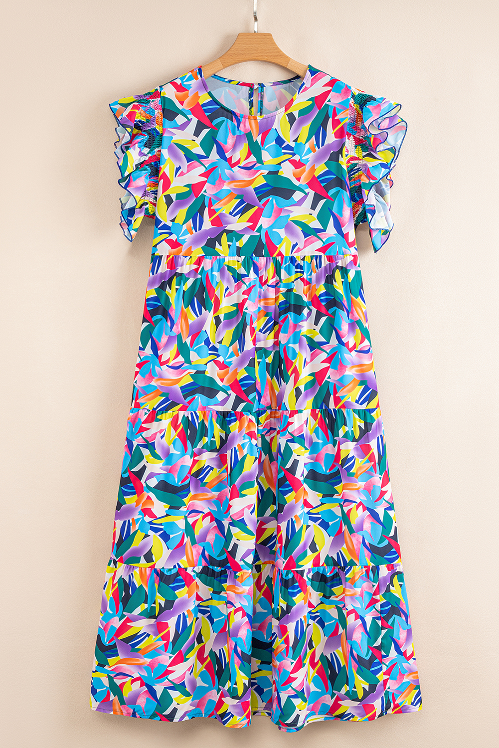 Blue Geometric Print Ruffled Short Sleeve Plus Size Tiered Maxi Dress - Image 7