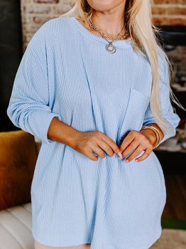 Myosotis Plus Size Ribbed Textured Long Sleeve T Shirt