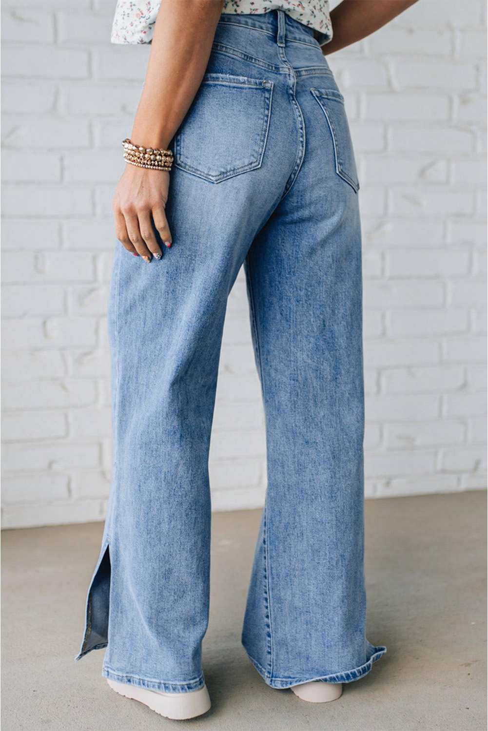 Myosotis Slit Leg High Rise Drawstring Casual Jeans - Image 2