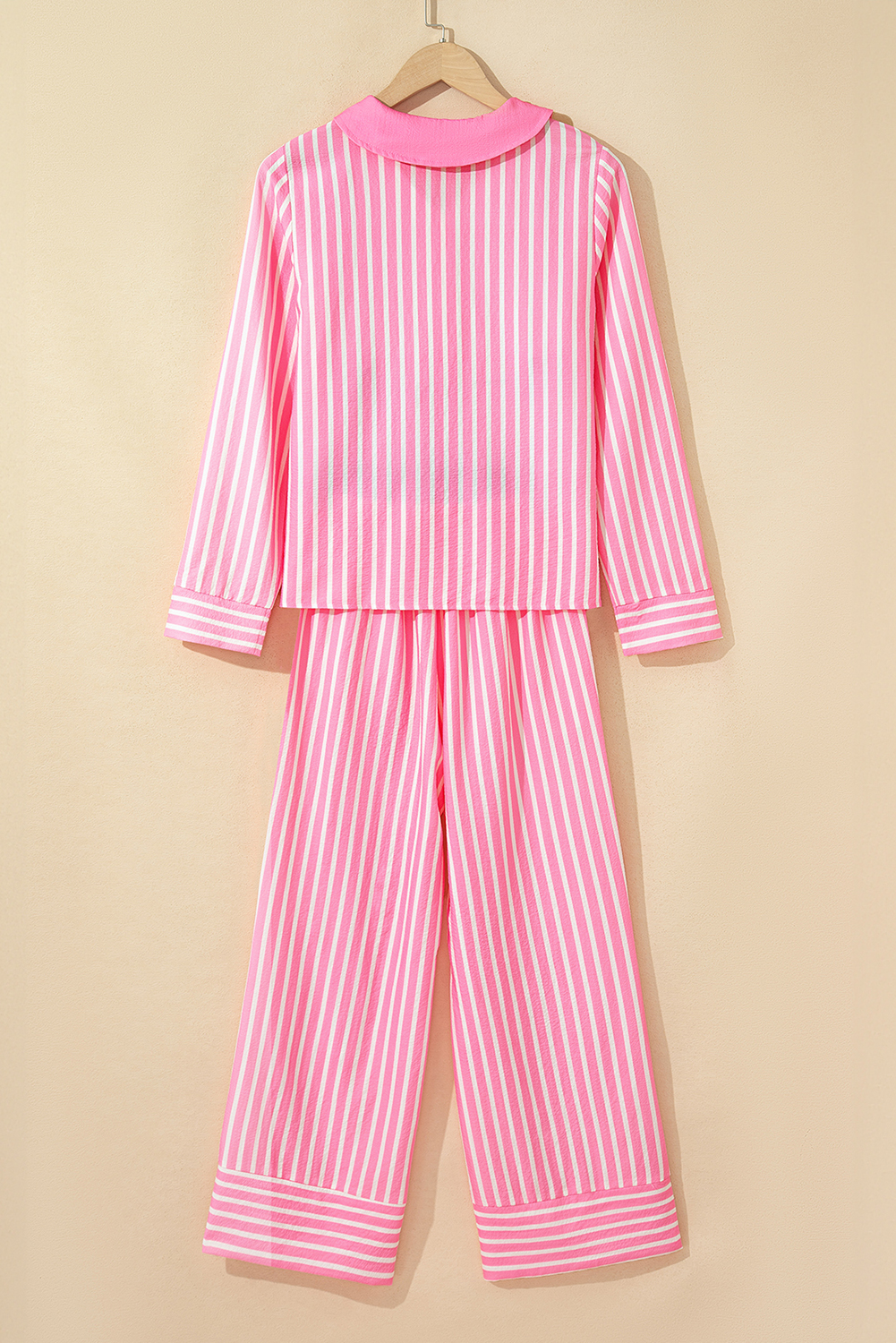 Pink Stripe Buttoned Front Long Sleeve Top and Pants 2 Piece Sleepwear - Image 5