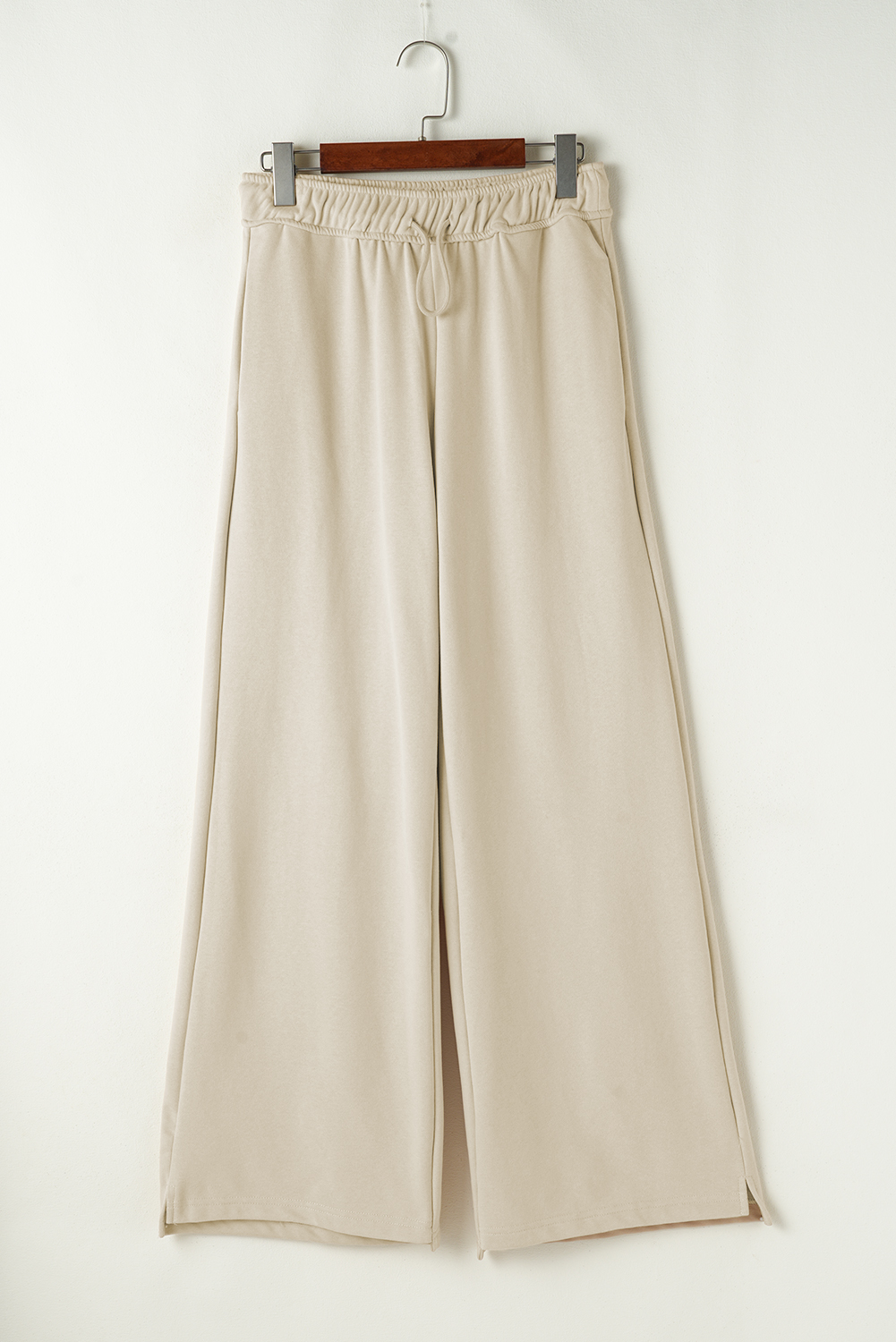 Apricot Loop Drawstring Elastic Waistband Casual Wide Leg Pants - Image 4