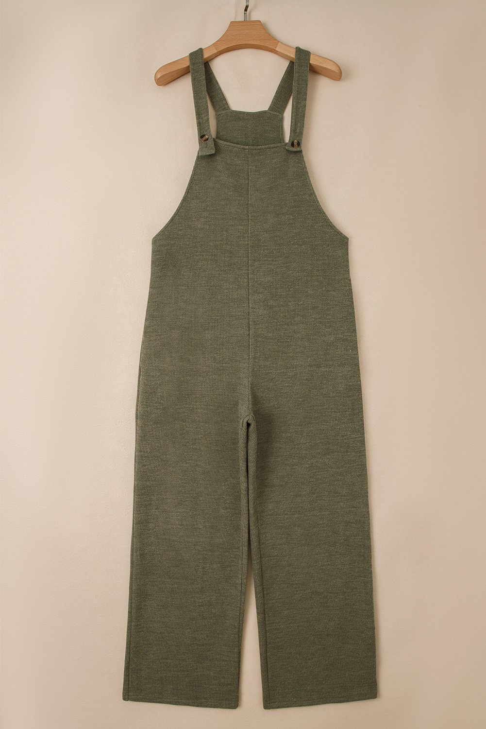 Laurel Green Solid Color Knit Loose Straight Leg Casual Overall Jumpsuit - Image 3