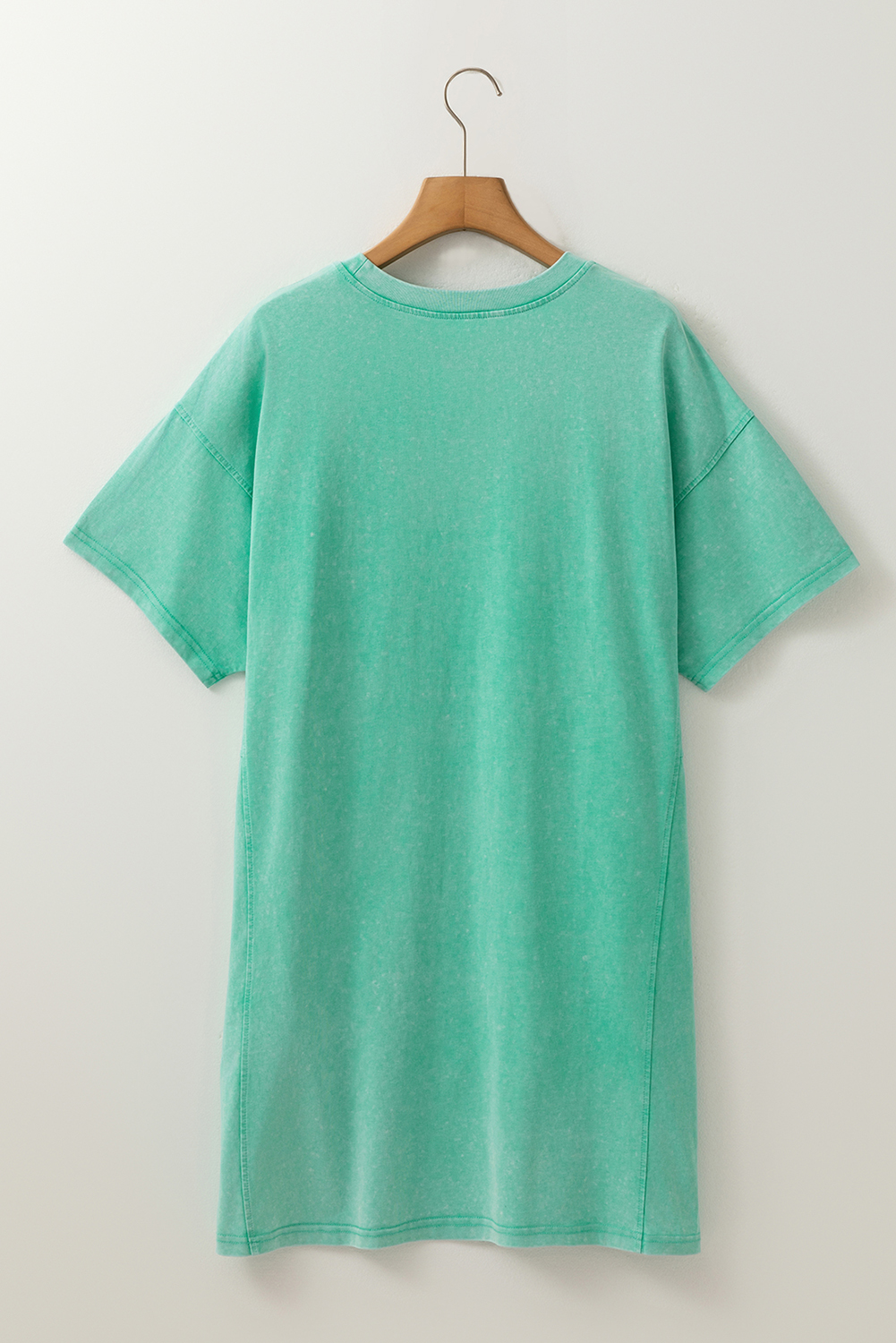 Mint Green Mineral Wash Flower Patchwork Mini T Shirt Dress - Image 4
