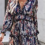 Blue Ruffle Detailing Open Back Floral Dress