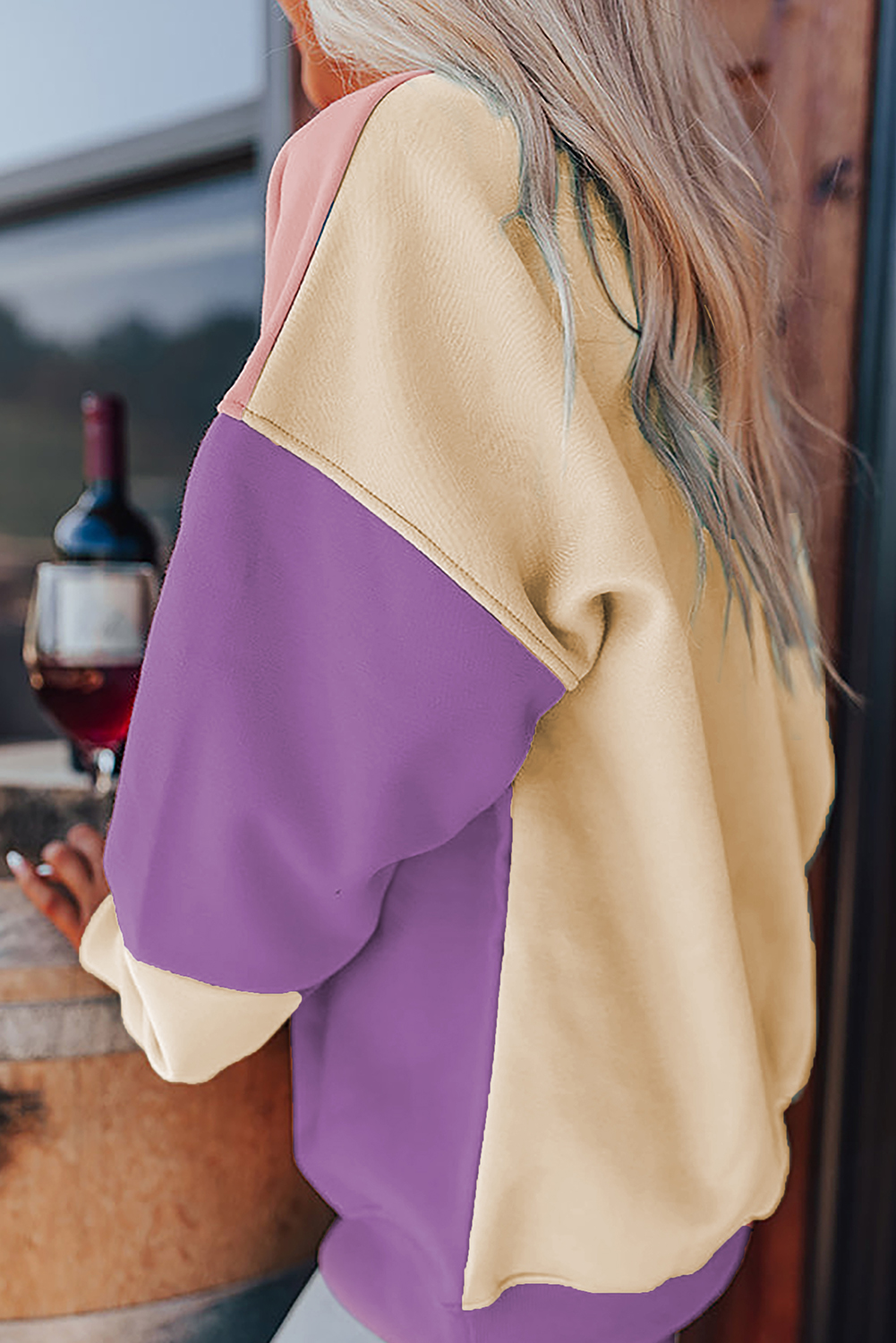 Meadow Mauve Colorblock Patchwork Drop Shoulder Sweatshirt - Image 2