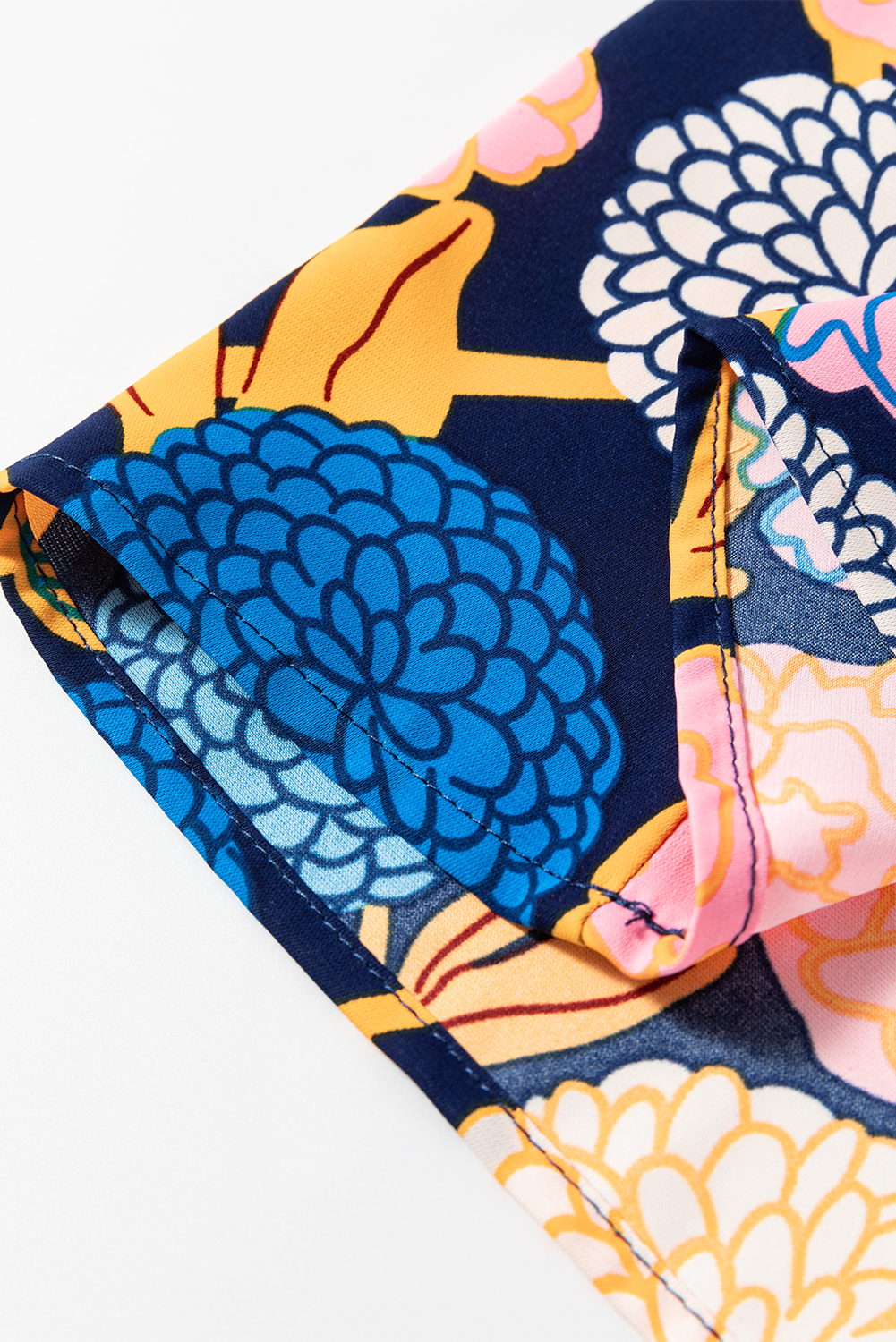 Navy Blue Hydrangea Floral Print Bishop Sleeve V Neck Shift Dress - Image 6