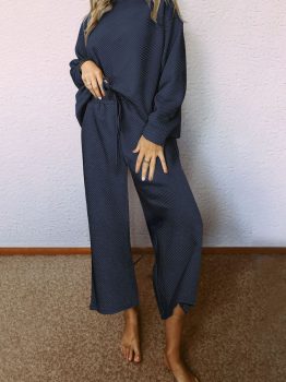 Navy Blue Ultra Loose Textured 2pcs Slouchy Outfit