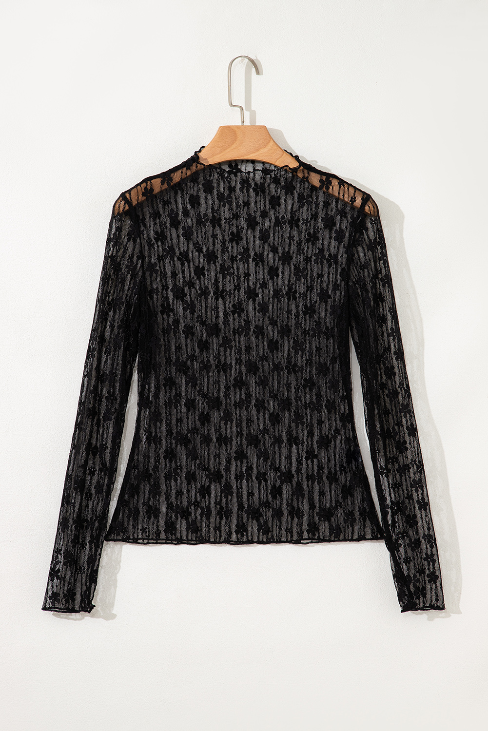 Black Sheer Floral Lace Long Sleeve Slim Fit Top - Image 7