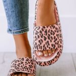 Pink Leopard Print Thick Sole Slip On Slippers