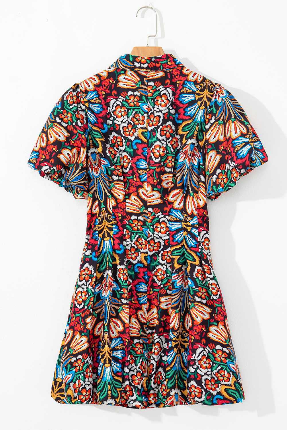 Multicolour Floral Puff Short Sleeve Shirt Mini Dress - Image 7