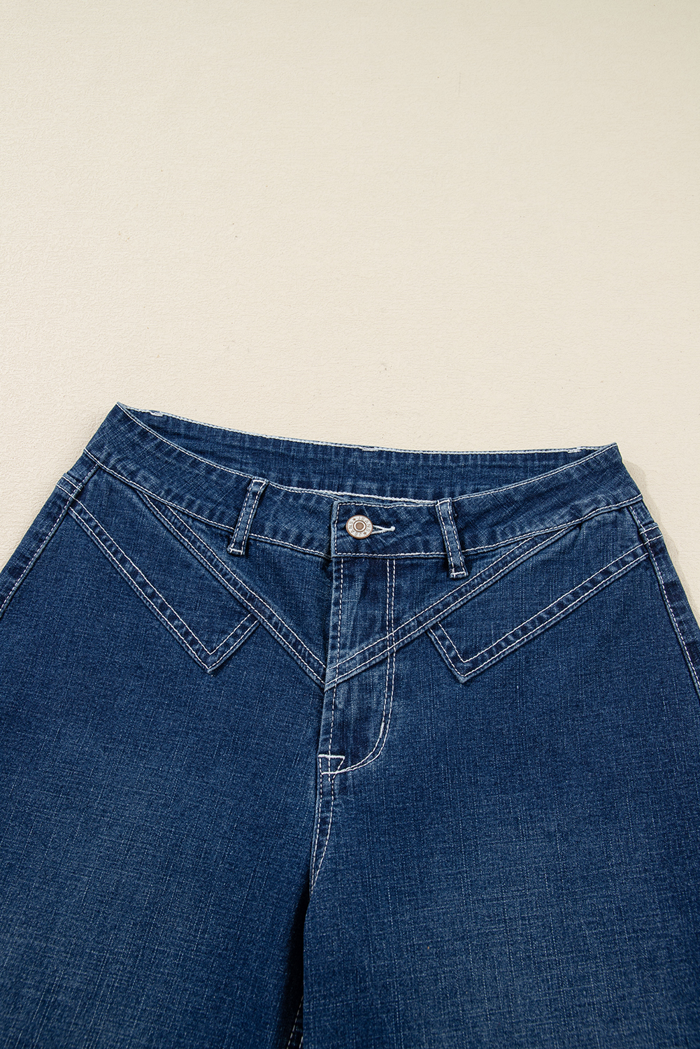 Sail Blue Stitched Waist Detail Loose Cuffed Jeans - Image 11