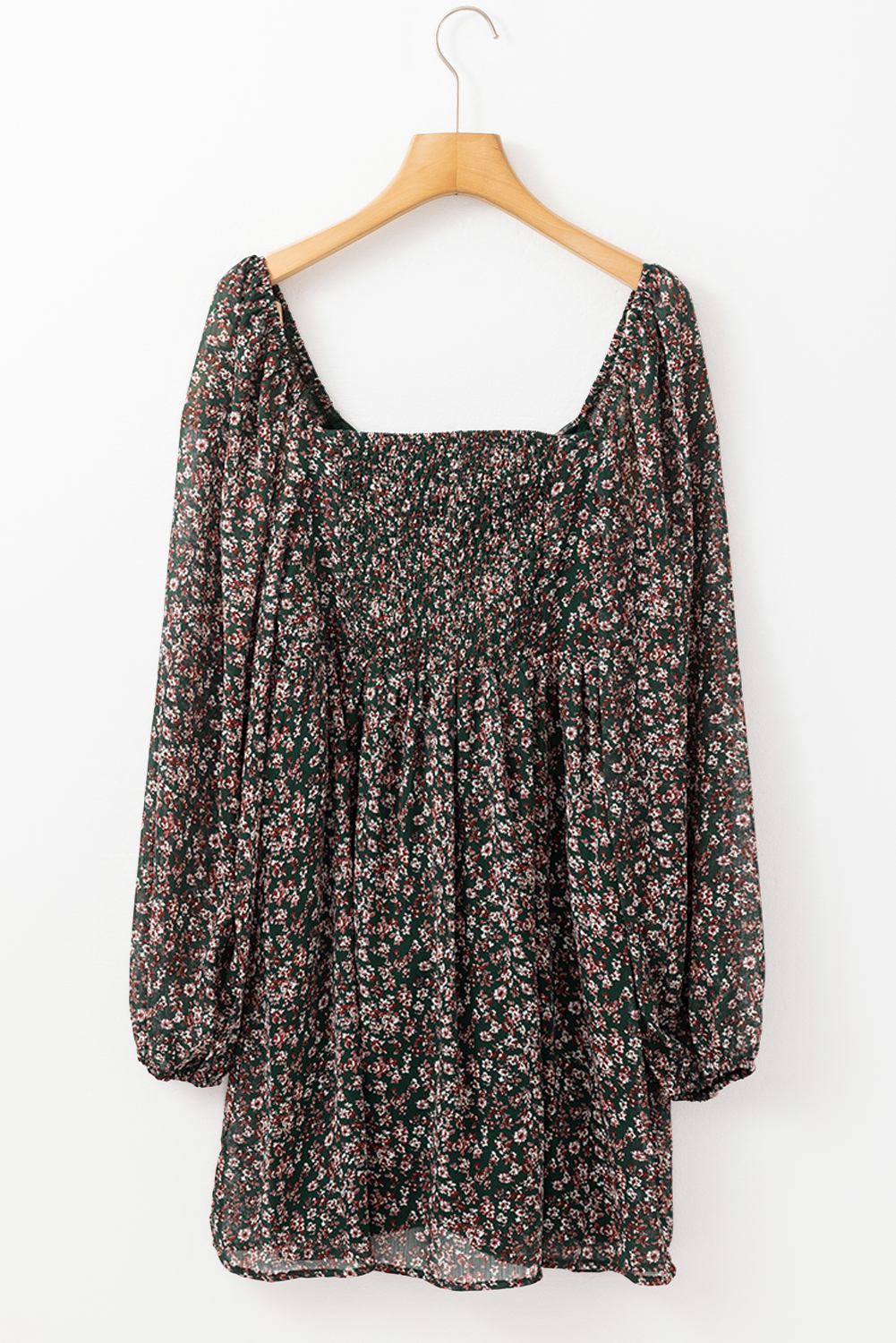 Green Floral Print Sweetheart Neck Shirred Back Mini Dress - Image 8