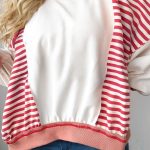 Red Stripe Color Block Patchwork Seam Detail Plus Size Sweatshirt