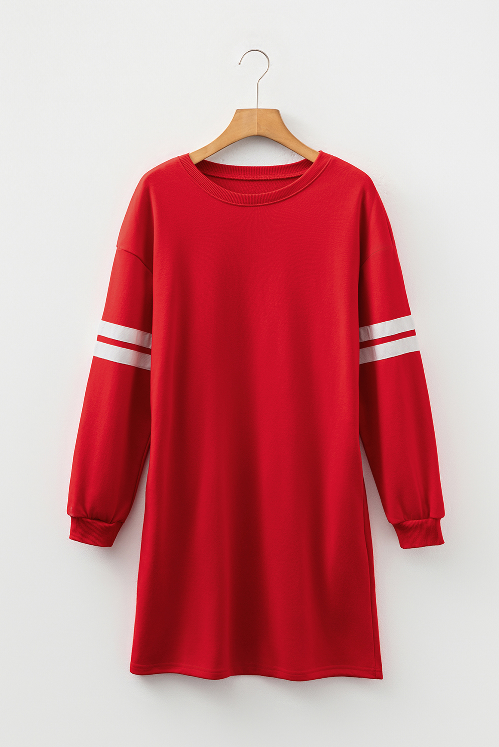 Fiery Red Varsity Contrast Banded Sleeve Shift Sweatshirt Dress - Image 3
