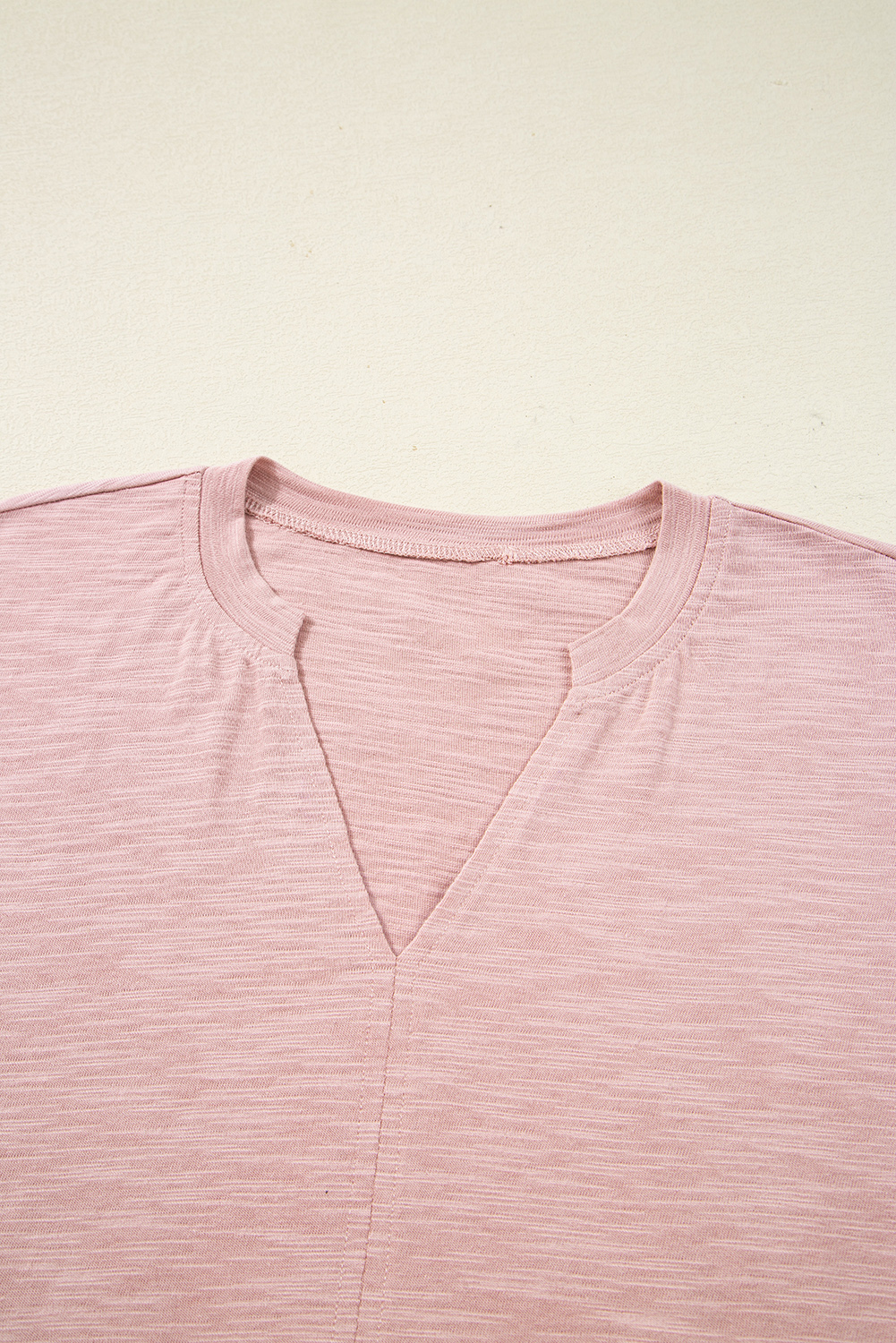 Light Pink Keyhole Notch V Neck Batwing Sleeve Blouse - Image 8