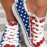 Multicolor American Flag Stars Printed Frayed Detail Lace-up Shoes