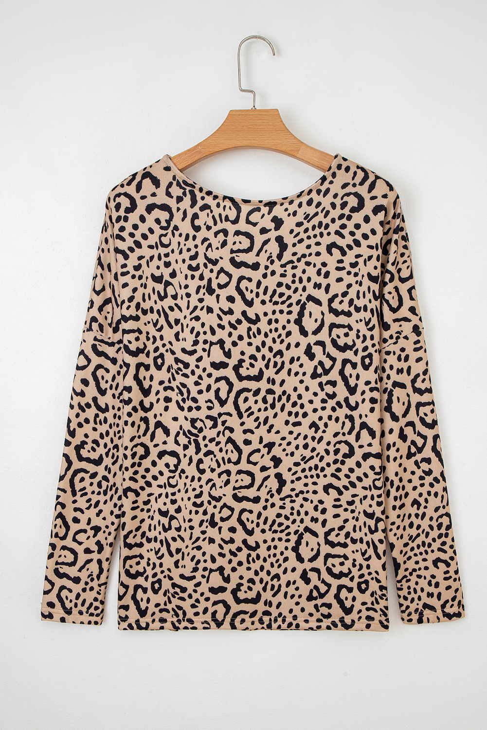 Khaki Leopard Print Long Batwing Sleeve Loose Top - Image 4
