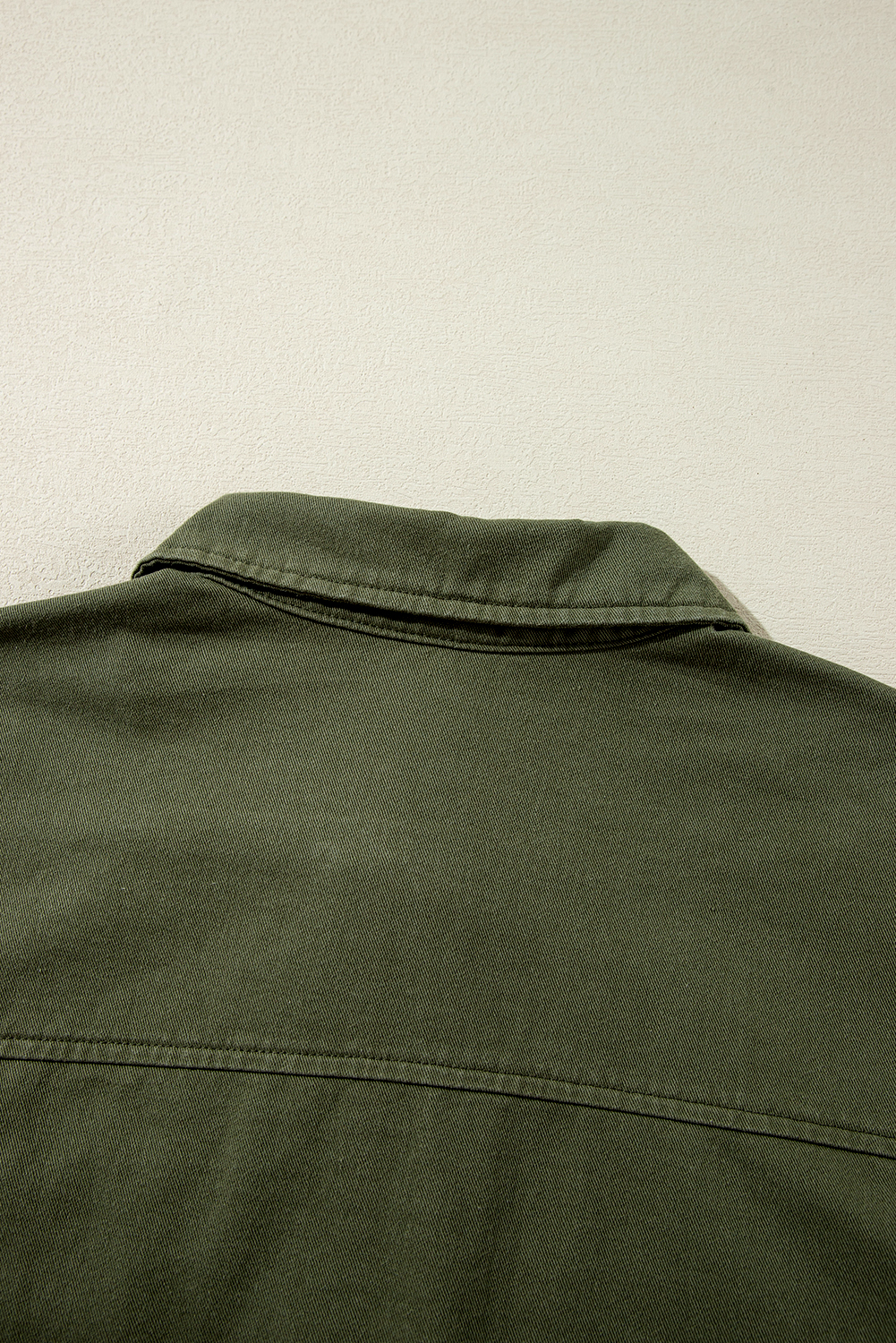 Moss Green Snap Button Zipper Tight Waist Collared Jacket - Image 7
