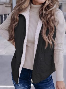 Black Fleece Lined Quilted Zip up Vest Coat