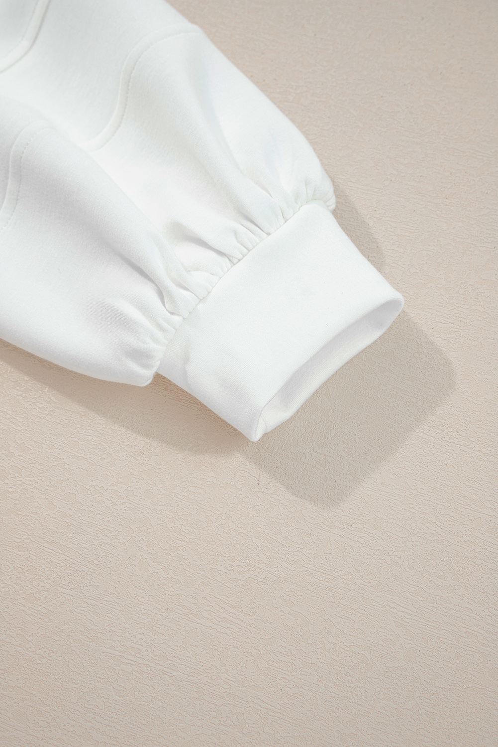 White Solid Color Zip Up Knit Puff Sleeve Jacket - Image 7