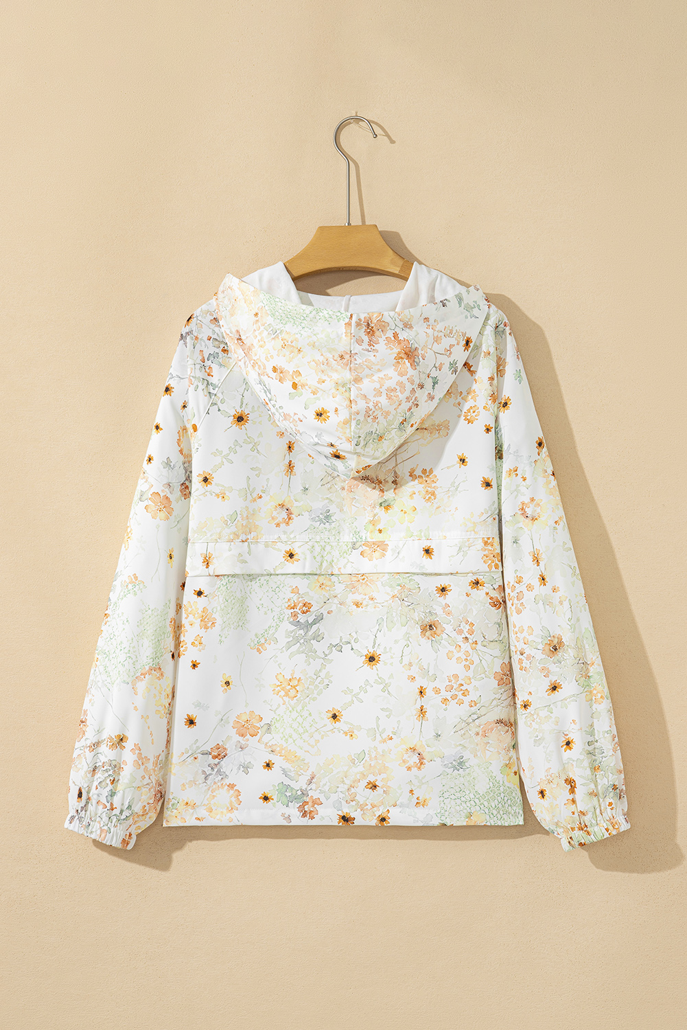Yellow Floral Print Half Zip Hooded Long Sleeve Top - Image 3