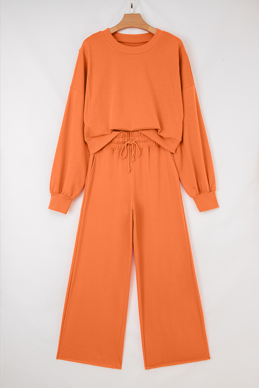 Flamingo Drop Shoulder Puff Sleeve Crop Pullover Drawstring Wide Leg Pants Set - Image 7