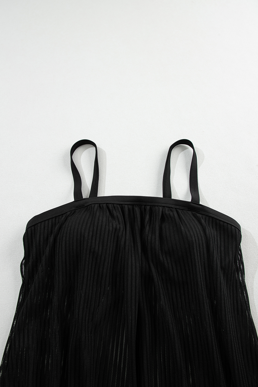 Black Striped Mesh Knotted Hem Tankini Swimsuit - Image 6