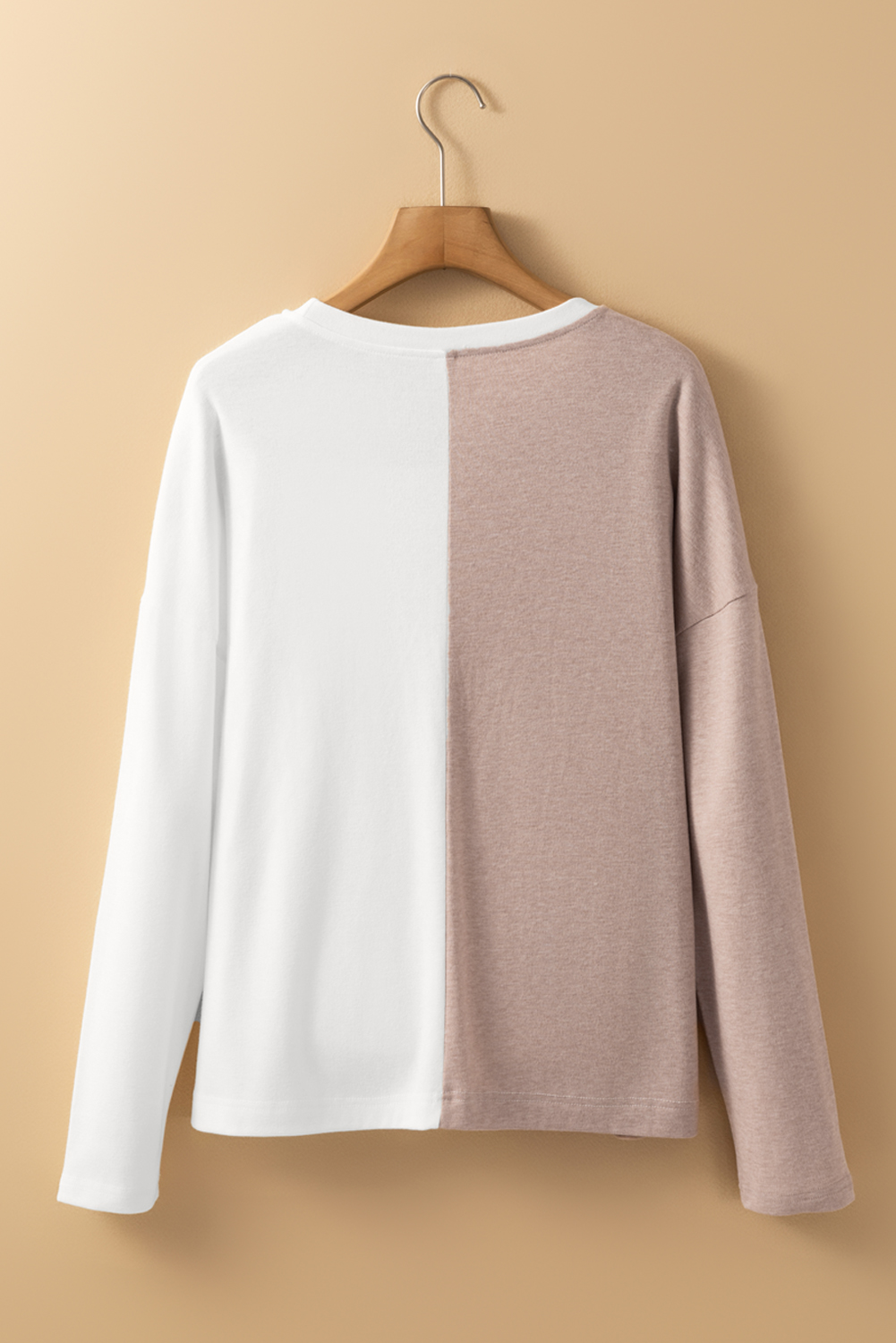 Khaki Colorblock Long Sleeve Crew Neck Top - Image 6