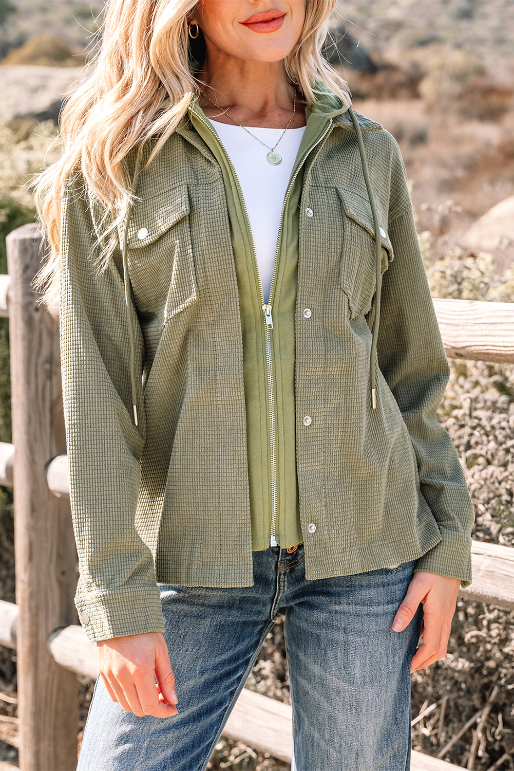 Laurel Green 2 in 1 Thermal Knit Textured Hooded Jacket - Image 8