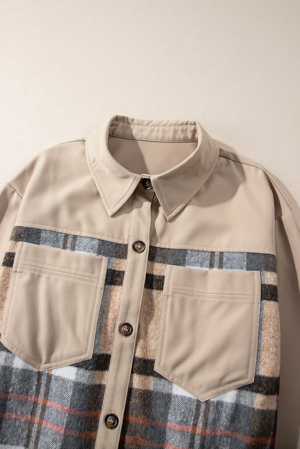 Khaki Plaid Patchwork Long Sleeve Shirt Mini Dress - Image 8