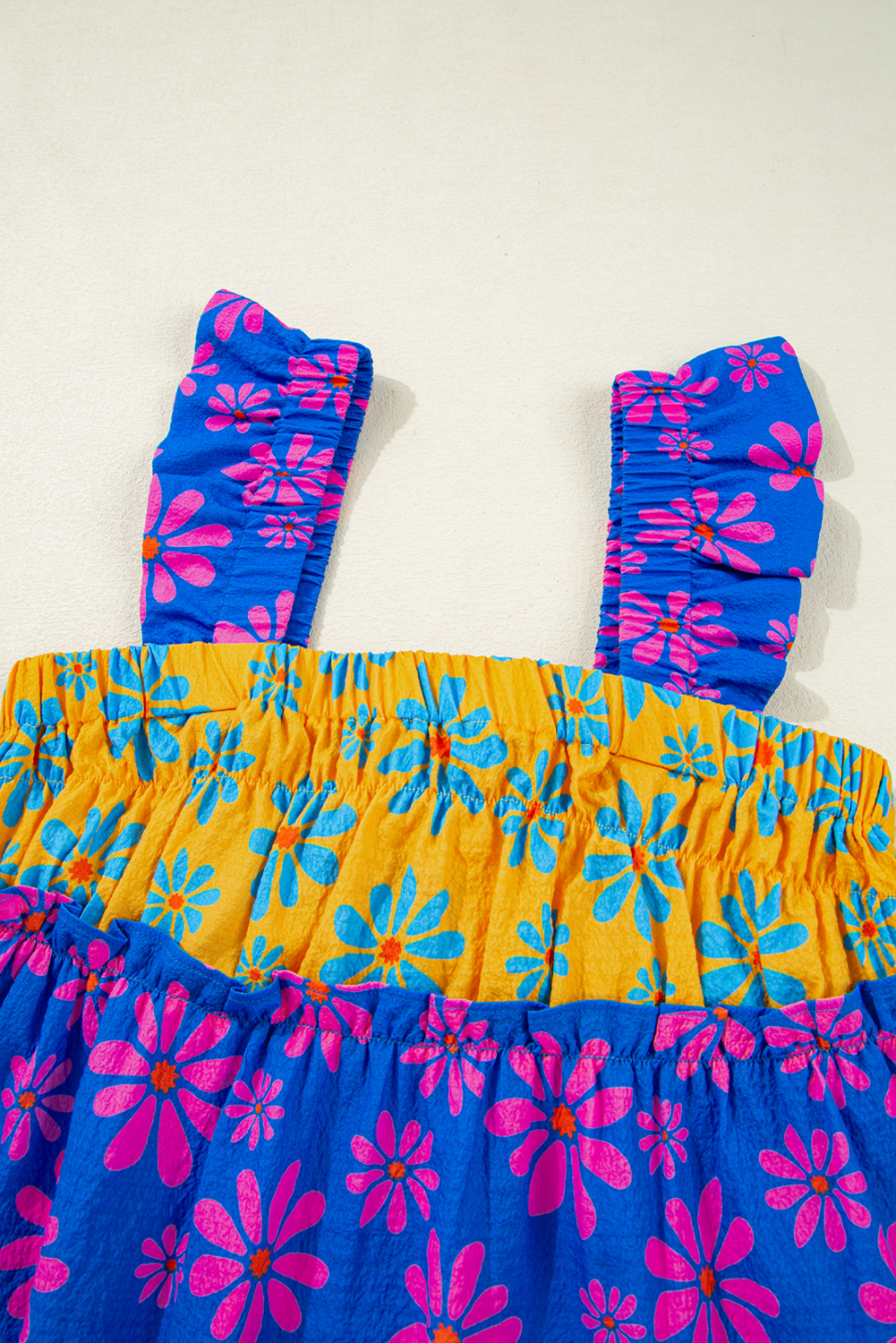 Blue Floral Colorblock Flutter Straps Flowy Tank Top - Image 7