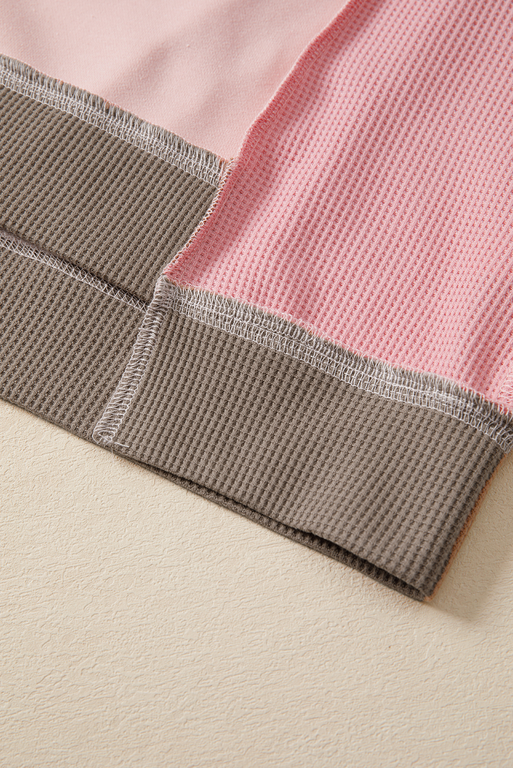 Light Pink Color Block Mix Texture Waffle Patchwork Oversize Sweatshirt - Image 7